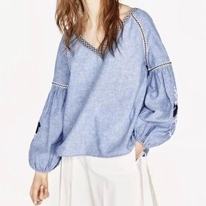 ZARA EMBROIDERED BLOUSE size xs